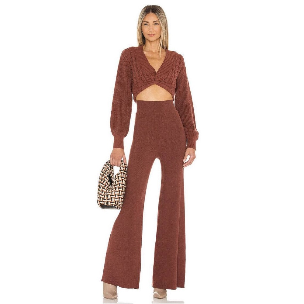 Free People Emilie Knit Two Piece Sweater Set Top Pants Cherry Cola Women’s M - Picture 14 of 16